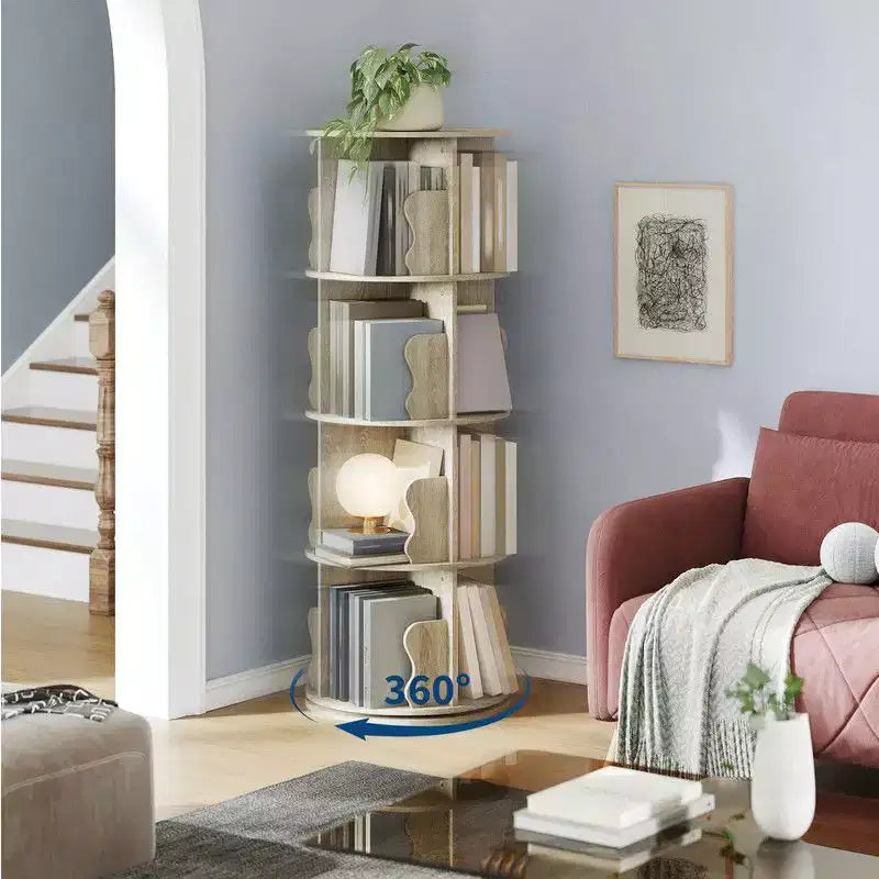 4-Tier Rotating Bookshelf Tower, 360° Spinning Corner Bookcase Storage Rack for Small Spaces