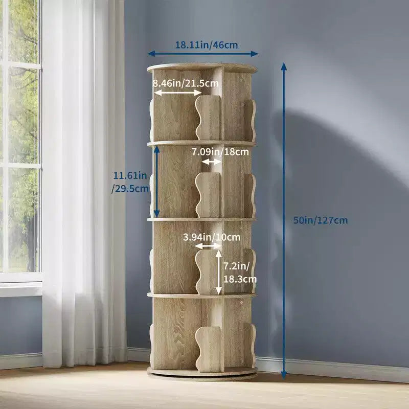 4-Tier Rotating Bookshelf Tower, 360° Spinning Corner Bookcase Storage Rack for Small Spaces
