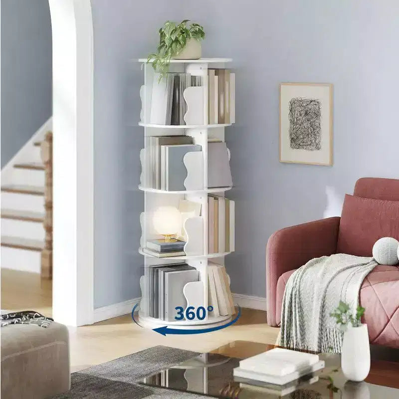 4-Tier Rotating Bookshelf Tower, 360° Spinning Corner Bookcase Storage Rack for Small Spaces