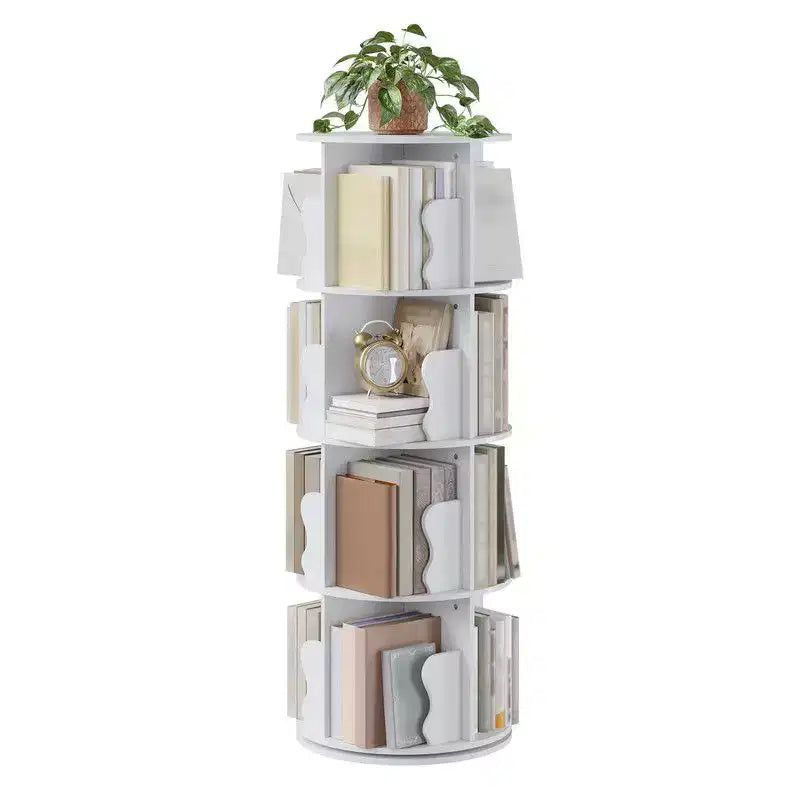 4-Tier Rotating Bookshelf Tower, 360° Spinning Corner Bookcase Storage Rack for Small Spaces