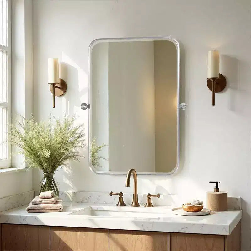 36"x24" Iron Rectangle Silver Pivot Wall Mirror, Tilting Bathroom Vanity Mirror, Adjustable for Bedroom & Living Room