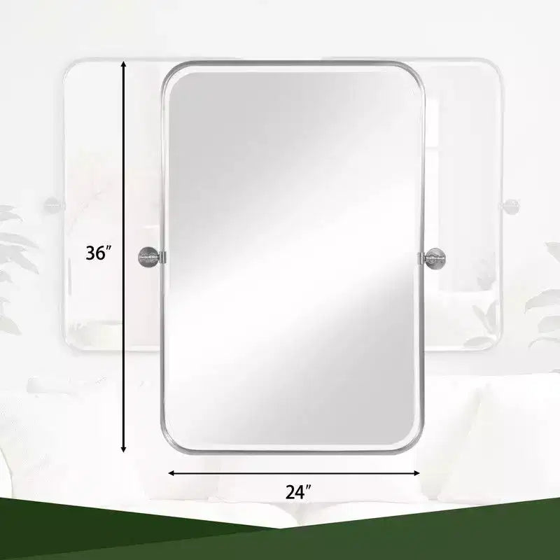 36"x24" Iron Rectangle Silver Pivot Wall Mirror, Tilting Bathroom Vanity Mirror, Adjustable for Bedroom & Living Room