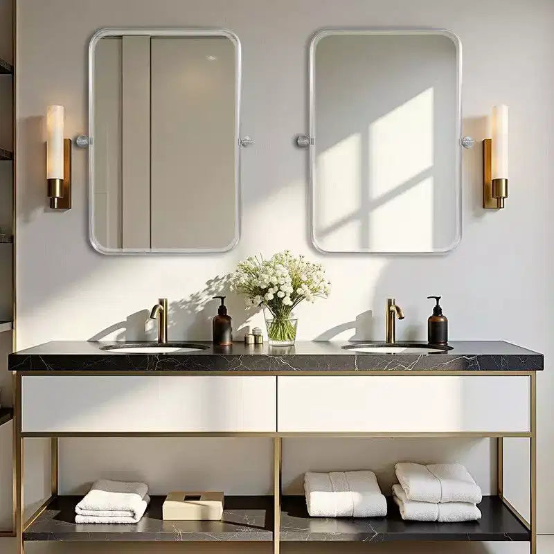 36"x24" Iron Rectangle Silver Pivot Wall Mirror, Tilting Bathroom Vanity Mirror, Adjustable for Bedroom & Living Room