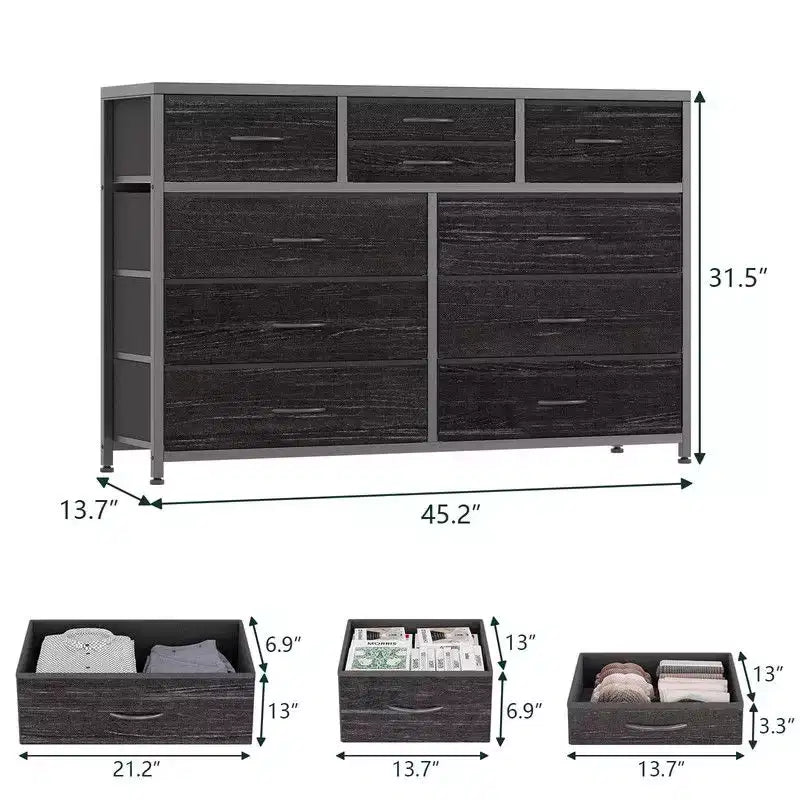 10 Drawers Fabric Dressers for Bedroom, Modern Chest of Drawers