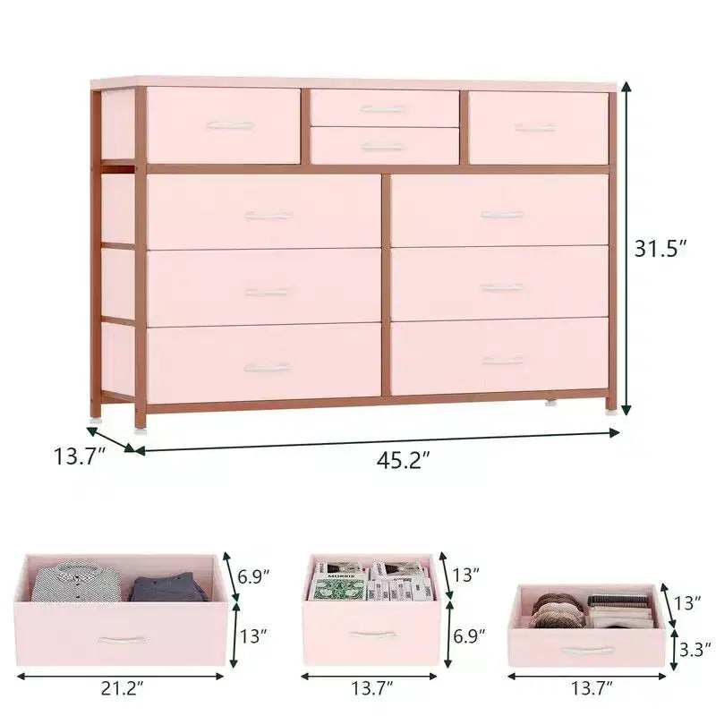 10 Drawers Fabric Dressers for Bedroom, Modern Chest of Drawers