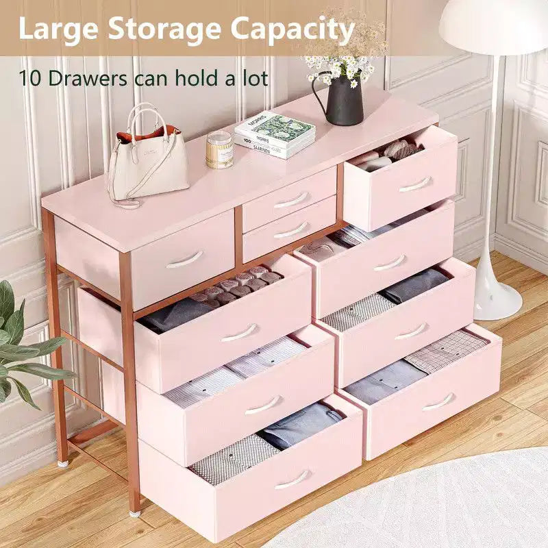 10 Drawers Fabric Dressers for Bedroom, Modern Chest of Drawers