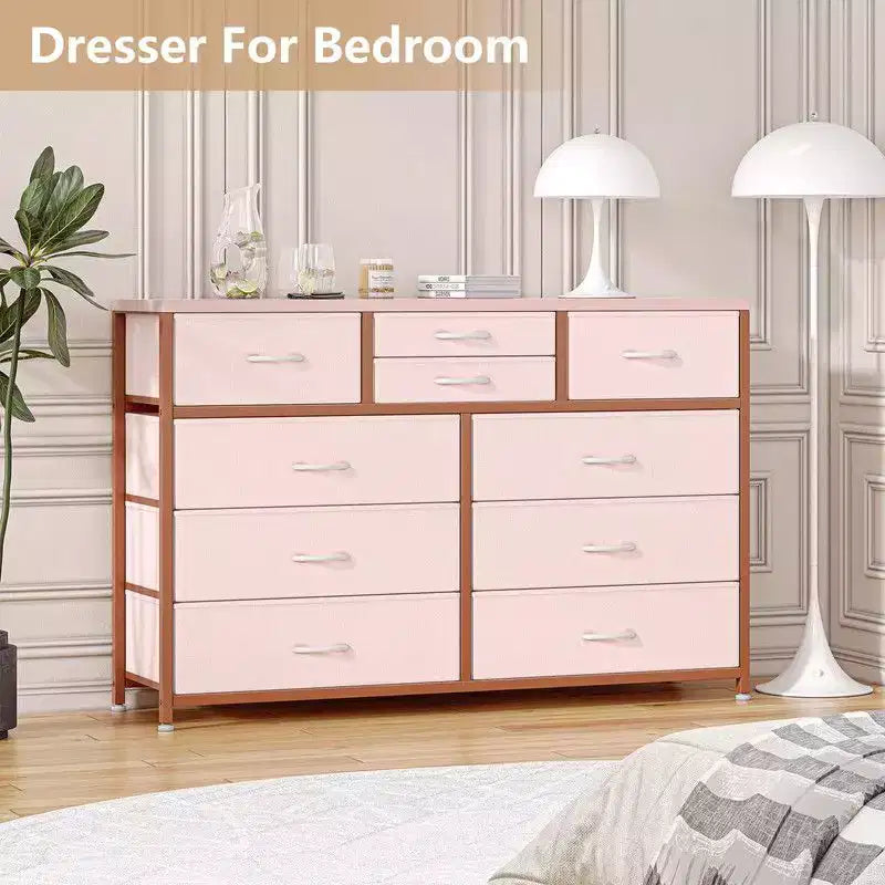 10 Drawers Fabric Dressers for Bedroom, Modern Chest of Drawers