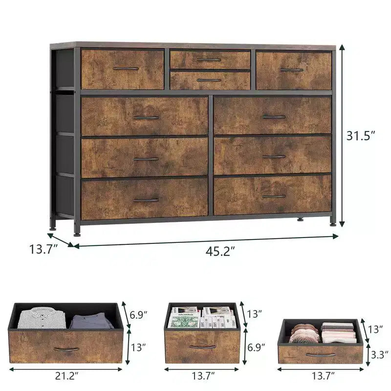 10 Drawers Fabric Dressers for Bedroom, Modern Chest of Drawers
