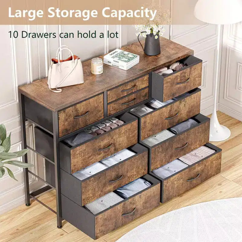 10 Drawers Fabric Dressers for Bedroom, Modern Chest of Drawers