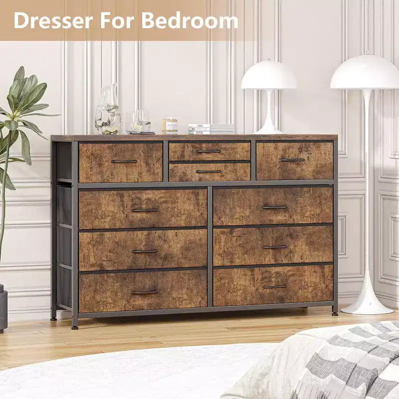 10 Drawers Fabric Dressers for Bedroom, Modern Chest of Drawers