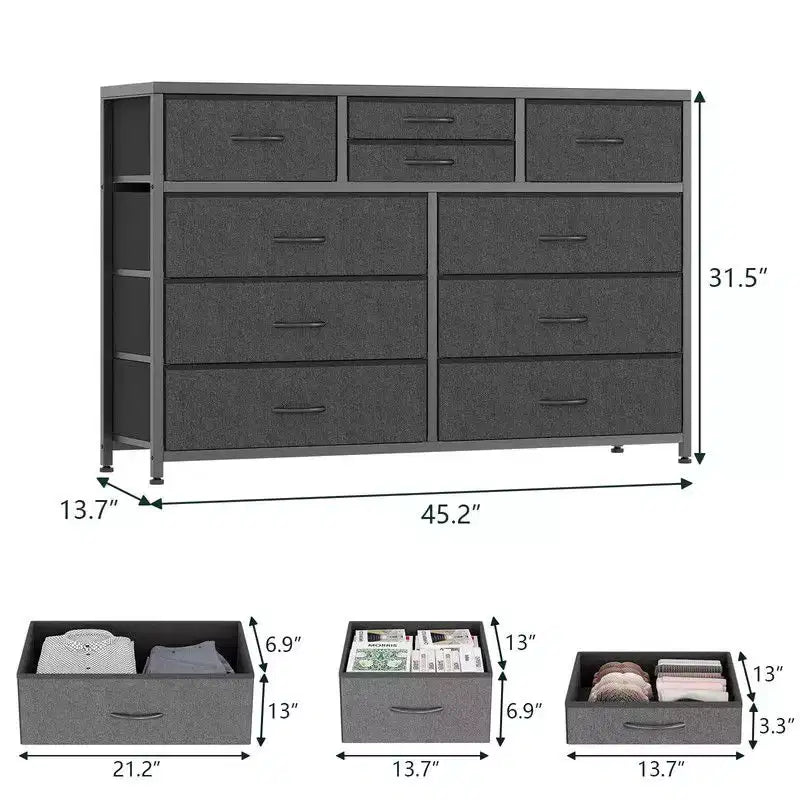 10 Drawers Fabric Dressers for Bedroom, Modern Chest of Drawers