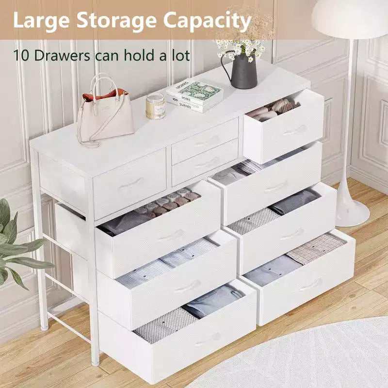 10 Drawers Fabric Dressers for Bedroom, Modern Chest of Drawers