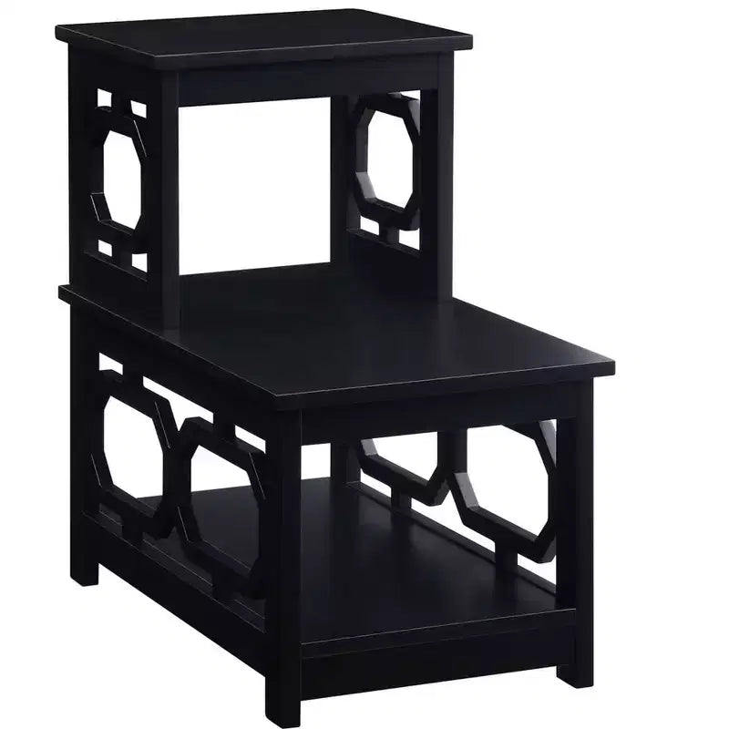 2-Step Chairside End Table with Contemporary L-Shape Design, Three-Tier Storage Shelves for Living Room or Home Office