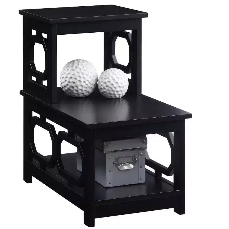 2-Step Chairside End Table with Contemporary L-Shape Design, Three-Tier Storage Shelves for Living Room or Home Office