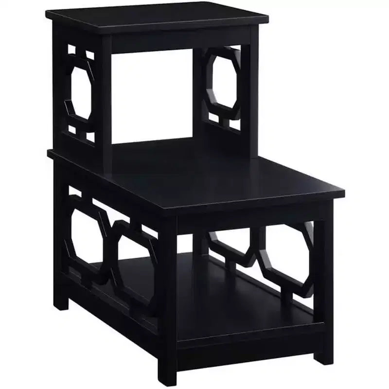 2-Step Chairside End Table with Contemporary L-Shape Design, Three-Tier Storage Shelves for Living Room or Home Office