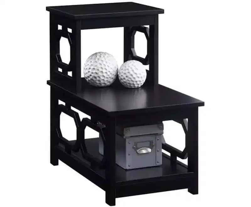 2-Step Chairside End Table with Contemporary L-Shape Design, Three-Tier Storage Shelves for Living Room or Home Office