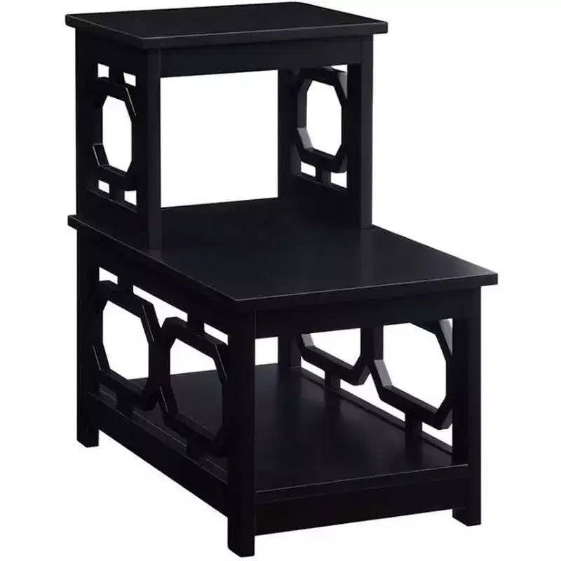 2-Step Chairside End Table with Contemporary L-Shape Design, Three-Tier Storage Shelves for Living Room or Home Office