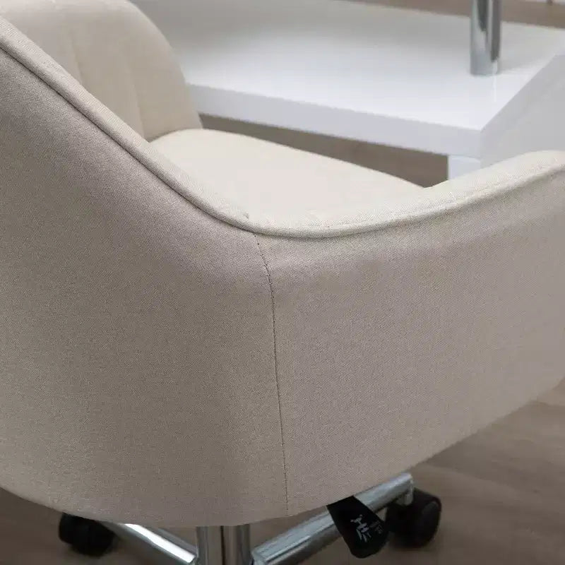 Mid Back Office Chair, Adjustable Height Upholstered Desk Chair for Living Room, Office, Study, Beige