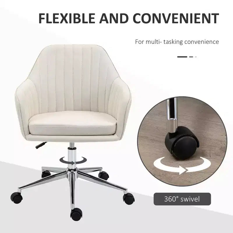 Mid Back Office Chair, Adjustable Height Upholstered Desk Chair for Living Room, Office, Study, Beige