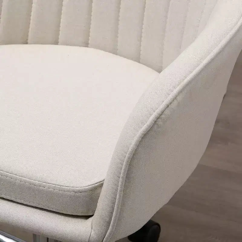 Mid Back Office Chair, Adjustable Height Upholstered Desk Chair for Living Room, Office, Study, Beige