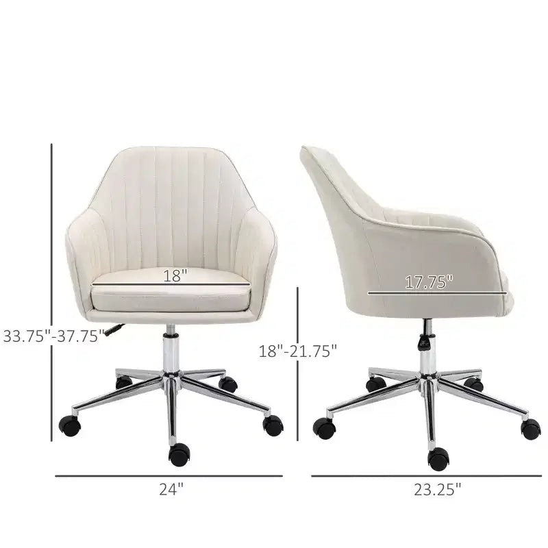 Mid Back Office Chair, Adjustable Height Upholstered Desk Chair for Living Room, Office, Study, Beige