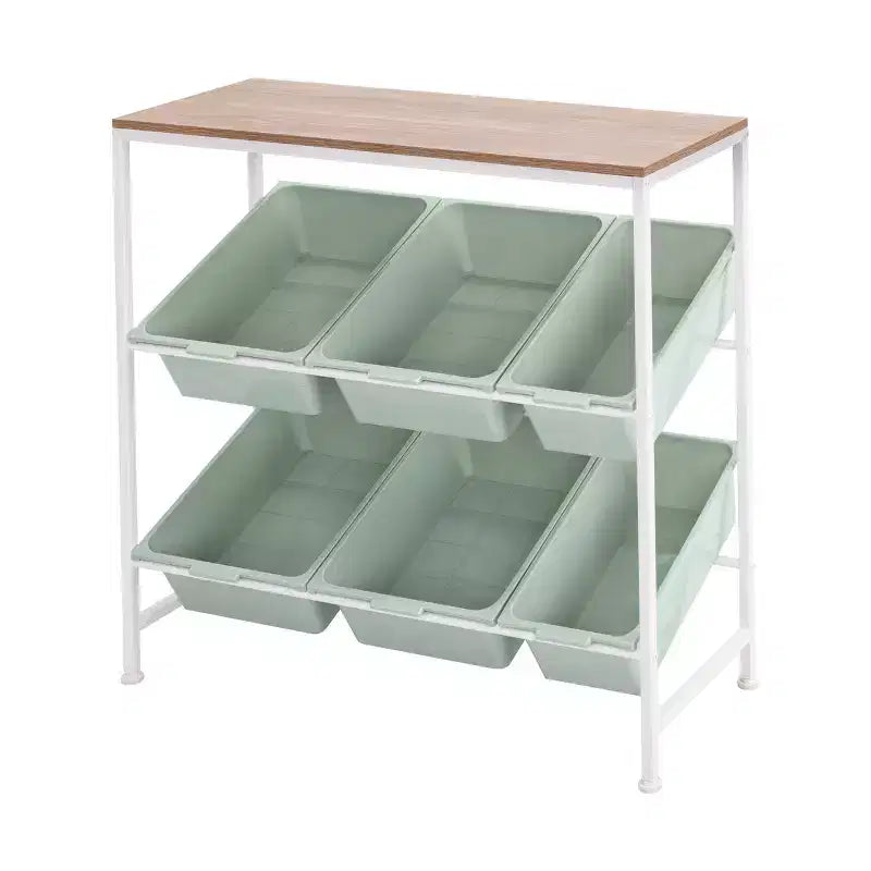 6-Bin Organizer Cart, 32.5"W x 14.2"D x 30.5"H, Steel Frame with Removable Bins