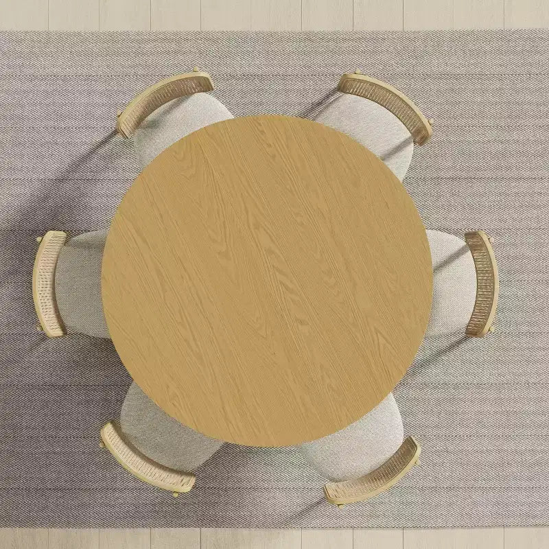 52" Solid Wood Round Dining Table for 4-6, with Concave Cylinder Legs for Living Room, Dining Room, Office, Natural