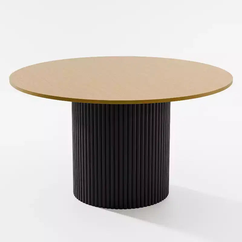 52" Solid Wood Round Dining Table for 4-6, with Concave Cylinder Legs for Living Room, Dining Room, Office, Natural