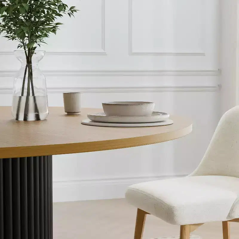 52" Solid Wood Round Dining Table for 4-6, with Concave Cylinder Legs for Living Room, Dining Room, Office, Natural