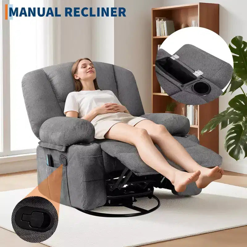 Rocking Recliner Chairs,Massage Recliner Chair with Vibration Massage and Heat,360 Swivel Rocking Recliner Chair with Side Pockets Cup Holdersr