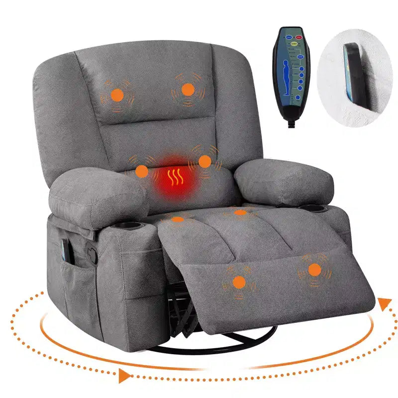 Rocking Recliner Chairs,Massage Recliner Chair with Vibration Massage and Heat,360 Swivel Rocking Recliner Chair with Side Pockets Cup Holdersr
