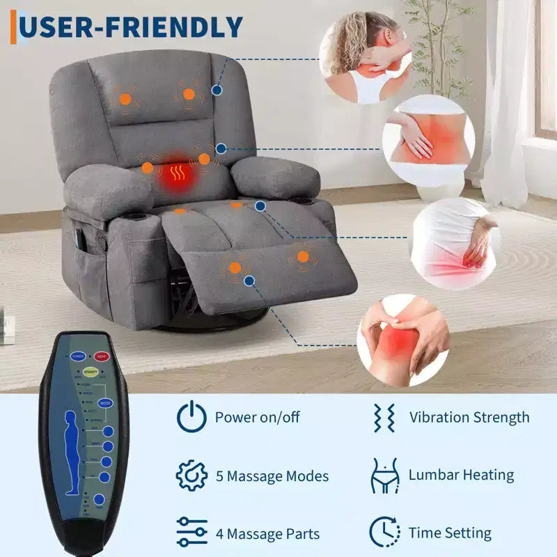 Rocking Recliner Chairs,Massage Recliner Chair with Vibration Massage and Heat,360 Swivel Rocking Recliner Chair with Side Pockets Cup Holdersr