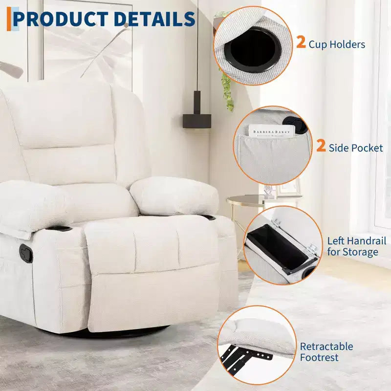 Rocking Recliner Chairs,Massage Recliner Chair with Vibration Massage and Heat,360 Swivel Rocking Recliner Chair with Side Pockets Cup Holdersr