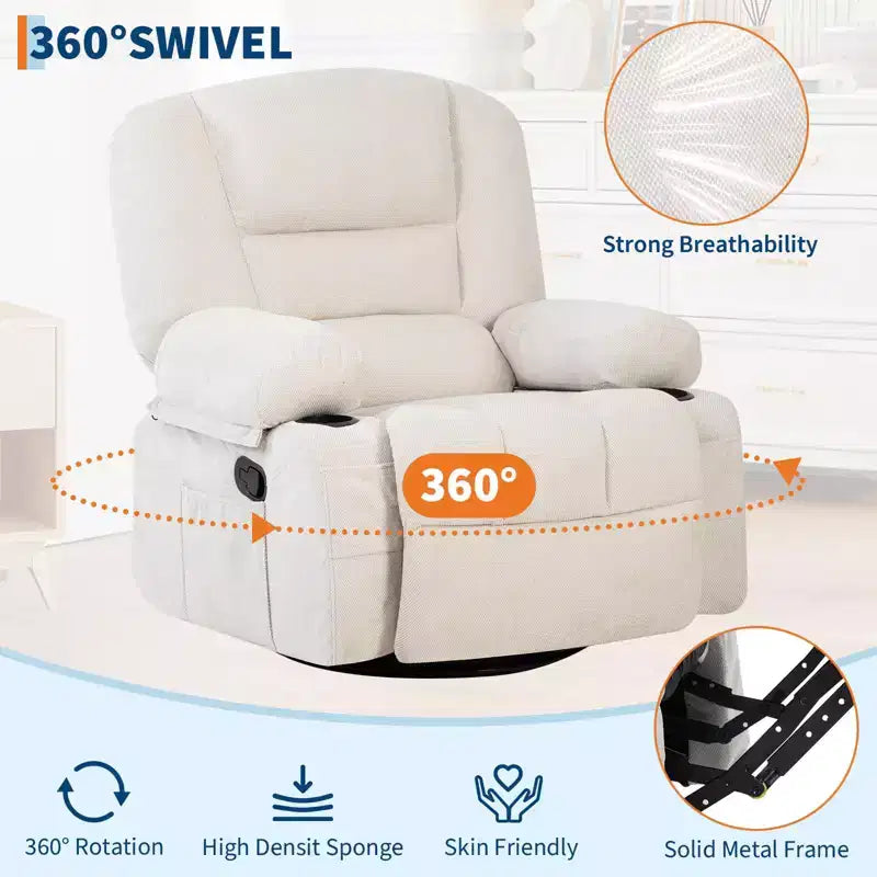 Rocking Recliner Chairs,Massage Recliner Chair with Vibration Massage and Heat,360 Swivel Rocking Recliner Chair with Side Pockets Cup Holdersr