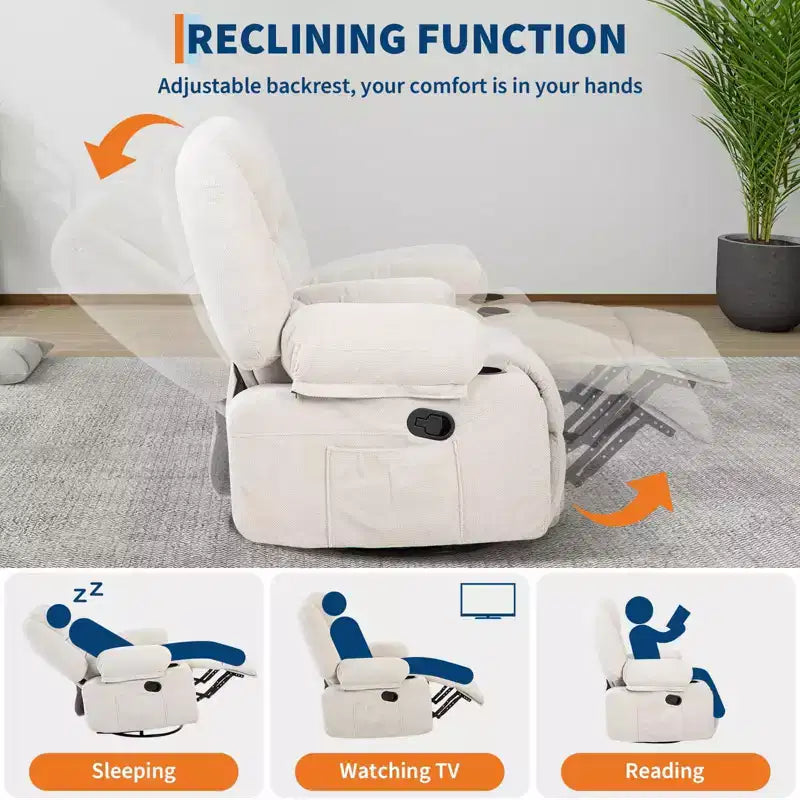 Rocking Recliner Chairs,Massage Recliner Chair with Vibration Massage and Heat,360 Swivel Rocking Recliner Chair with Side Pockets Cup Holdersr