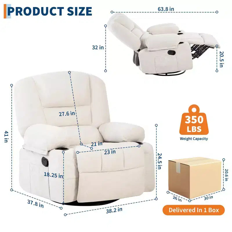 Rocking Recliner Chairs,Massage Recliner Chair with Vibration Massage and Heat,360 Swivel Rocking Recliner Chair with Side Pockets Cup Holdersr