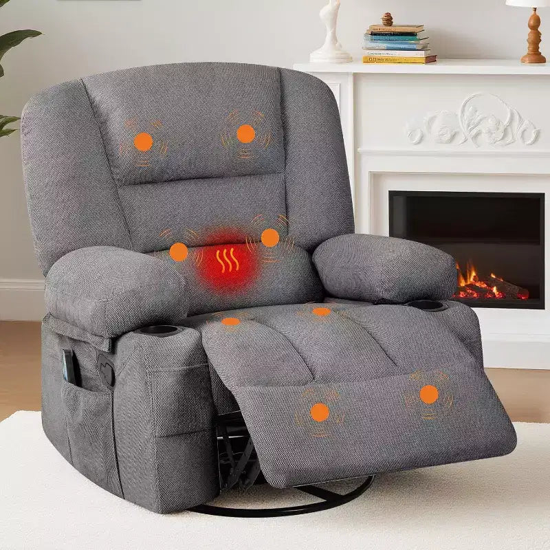 Rocking Recliner Chairs,Massage Recliner Chair with Vibration Massage and Heat,360 Swivel Rocking Recliner Chair with Side Pockets Cup Holdersr