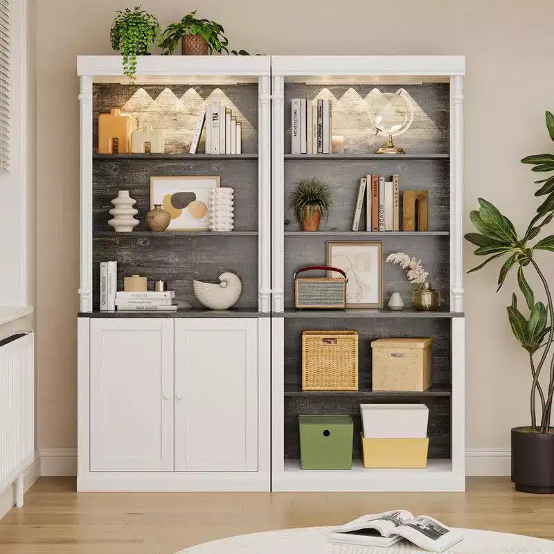 5-Tier Bookshelf with Adjustable Shelves and LED Light, Freestanding Display Cabinet for Collectibles, Bedroom, Living Room