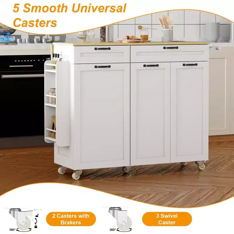 Mobile Kitchen Island with Power Outlet & Drop Leaf, Multi-Functional Rolling Cart with Storage, Spice Rack and Towel Bar