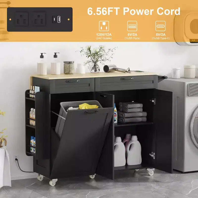 Mobile Kitchen Island with Power Outlet & Drop Leaf, Multi-Functional Rolling Cart with Storage, Spice Rack and Towel Bar