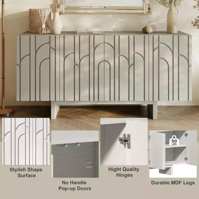 Modern 4-Door Freestanding Wood Storage Buffet Sideboard, TV Stand and Console