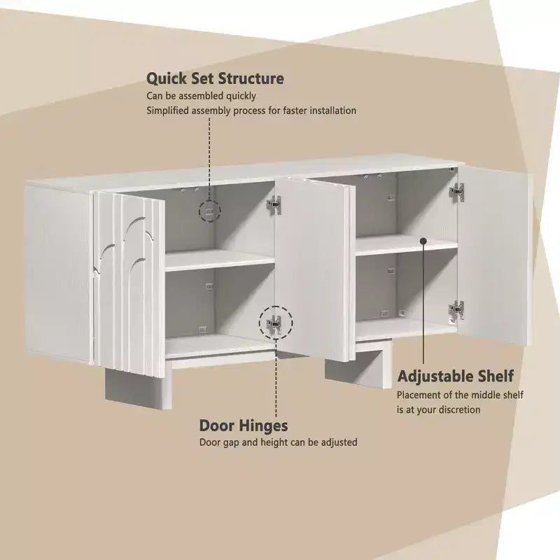 Modern 4-Door Freestanding Wood Storage Buffet Sideboard, TV Stand and Console