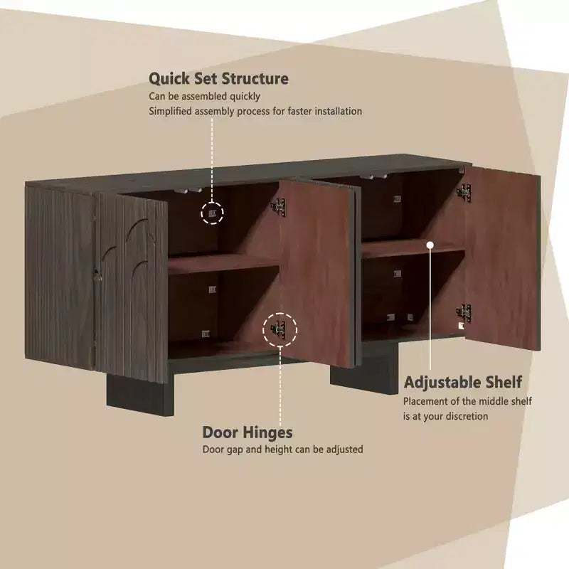 Modern 4-Door Freestanding Wood Storage Buffet Sideboard, TV Stand and Console