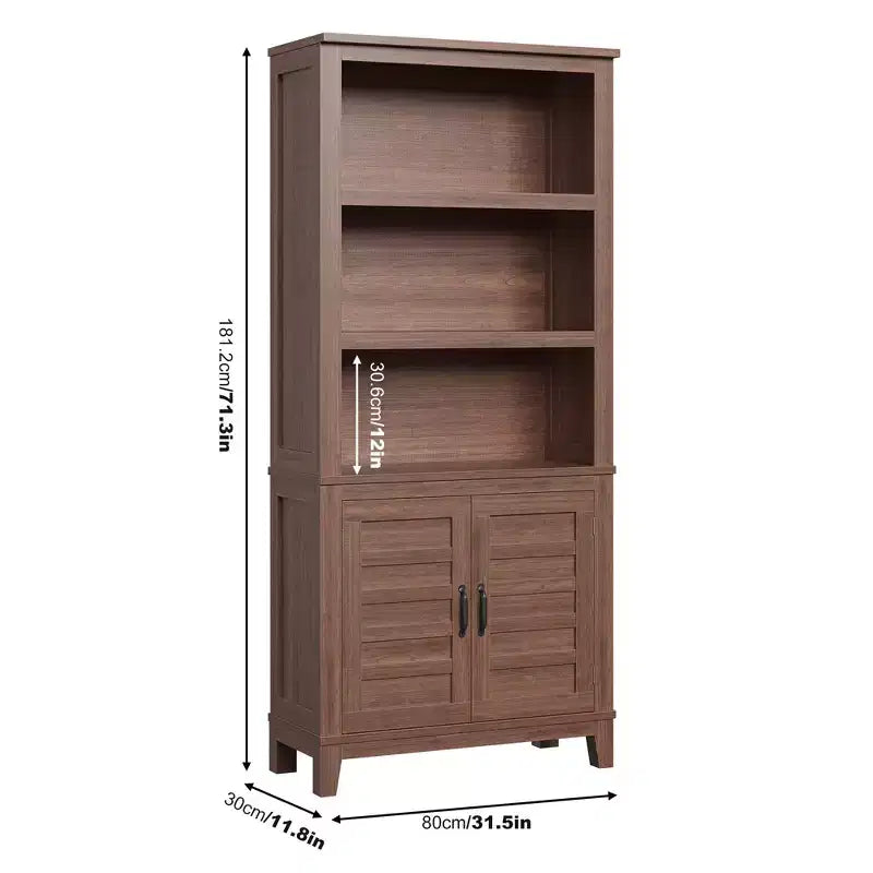 Bookcase with Door 5 Tier Storage Bookshelf Wooden Farmhouse Bookshelves Rustic Vintage Etagere Walnut Cabinet for Home Office,Living Room,Bed Room