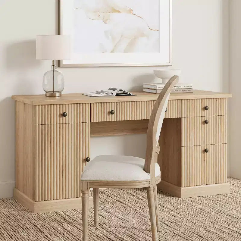 60" Home Office Desk with Charging Station, File Drawer & Fluted Panel Design for Study Room