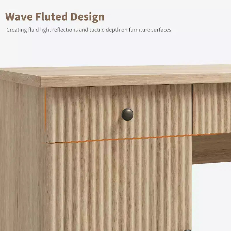 60" Home Office Desk with Charging Station, File Drawer & Fluted Panel Design for Study Room