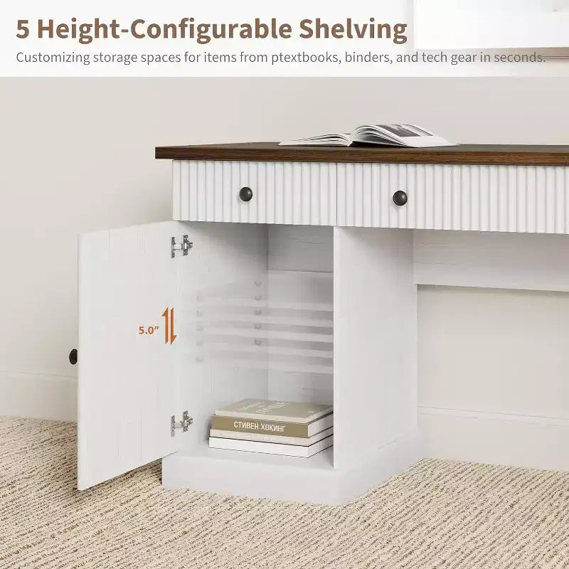 60" Home Office Desk with Charging Station, File Drawer & Fluted Panel Design for Study Room