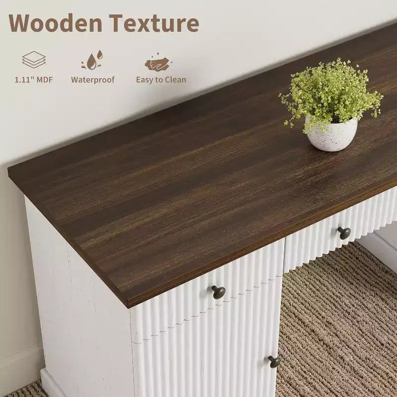60" Home Office Desk with Charging Station, File Drawer & Fluted Panel Design for Study Room
