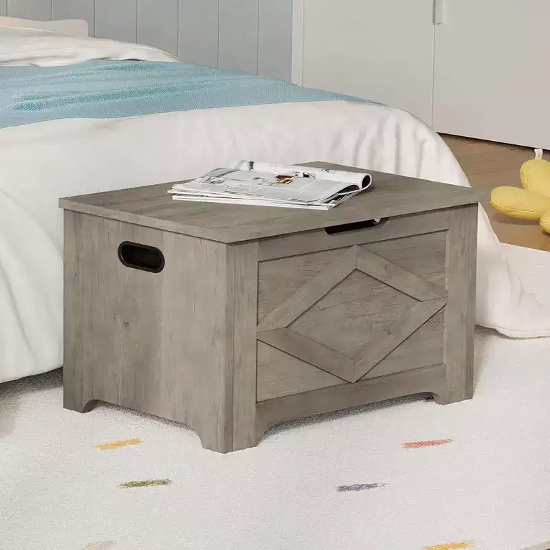 23.6" Wooden Storage Bench with Safety Hinge, Large Toy Chest & Storage Chest, Easy Assembly Entryway & Living Room Organizer