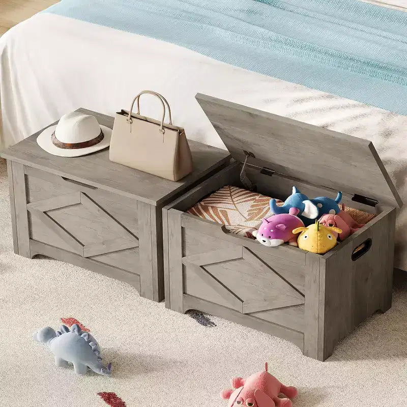 23.6" Wooden Storage Bench with Safety Hinge, Large Toy Chest & Storage Chest, Easy Assembly Entryway & Living Room Organizer